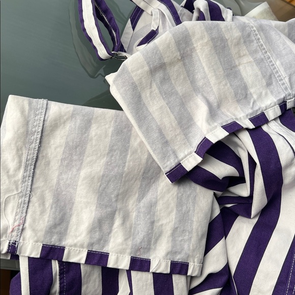 đź’śNearly New Purple & White Striped Bib Overalls Unisex Oversized GAME BIBS XL - Picture 11 of 17